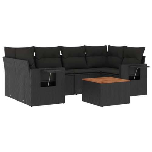 Vrtna garnitura - 7-dijelni set vrtnih sofa od poliratana s jastucima crni - Crna 1 Cijena