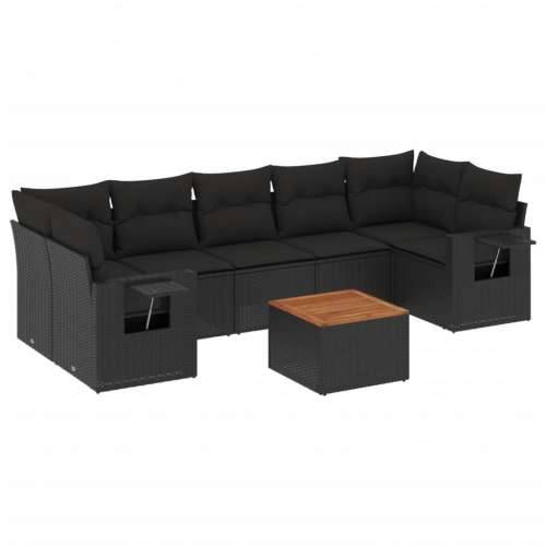 Vrtna garnitura - 8-dijelni set vrtnih sofa od poliratana s jastucima crni - Crna 1 Cijena
