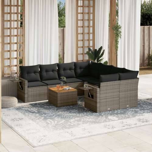 Vrtna garnitura - 9-dijelni set vrtnih sofa od poliratana s jastucima sivi - Siva 1 Cijena