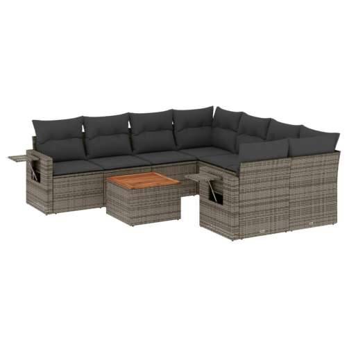 Vrtna garnitura - 9-dijelni set vrtnih sofa od poliratana s jastucima sivi - Siva 1 Cijena