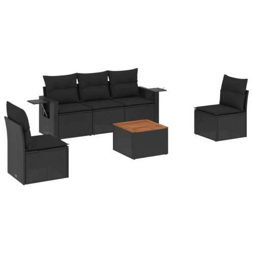 Vrtna garnitura - 6-dijelni set vrtnih sofa s jastucima crni od poliratana - Crna 1 Cijena