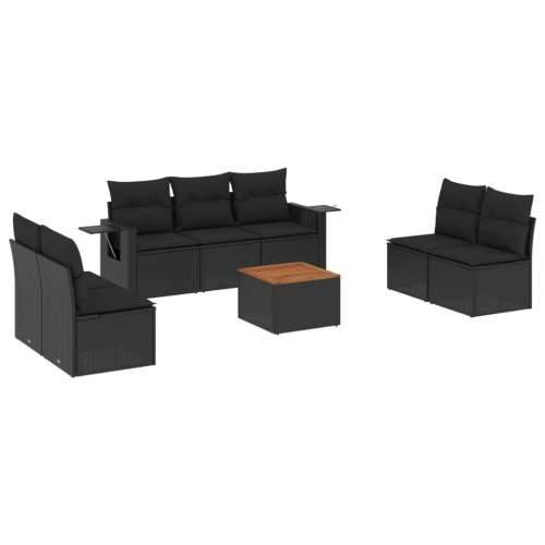 Vrtna garnitura - 8-dijelni set vrtnih sofa od poliratana s jastucima crni - Crna 1 Cijena