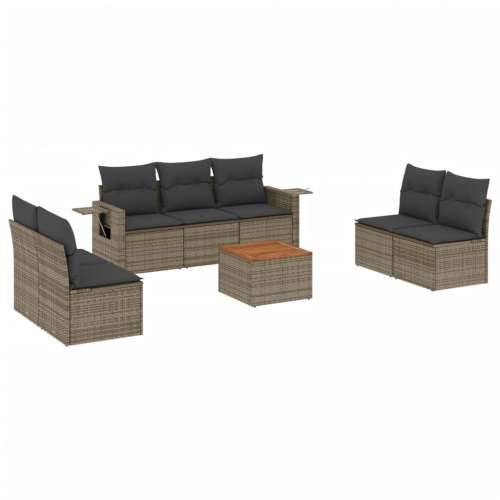 Vrtna garnitura - 8-dijelni set vrtnih sofa od poliratana s jastucima sivi - Siva 1 Cijena