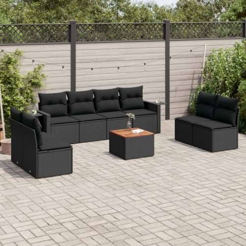 Vrtna garnitura - 9-dijelni set vrtnih sofa s jastucima crni od poliratana - Crna 1 Cijena