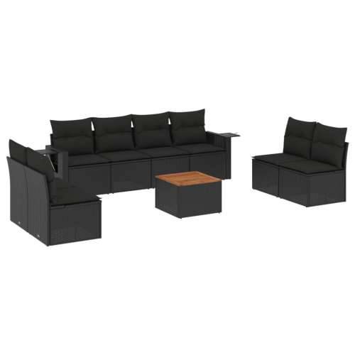 Vrtna garnitura - 9-dijelni set vrtnih sofa s jastucima crni od poliratana - Crna 1 Cijena