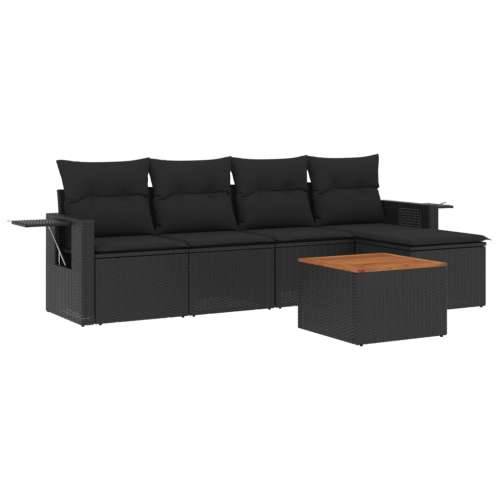 Vrtna garnitura - 6-dijelni set vrtnih sofa s jastucima crni od poliratana - Crna 1 Cijena