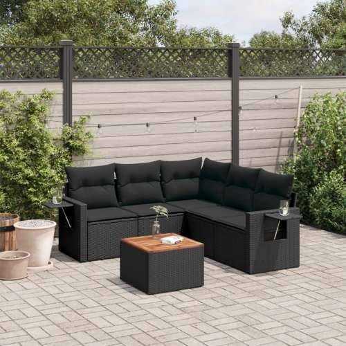 Vrtna garnitura - 6-dijelni set vrtnih sofa s jastucima crni od poliratana - Crna 1 kutna + stol + 2x srednja Cijena