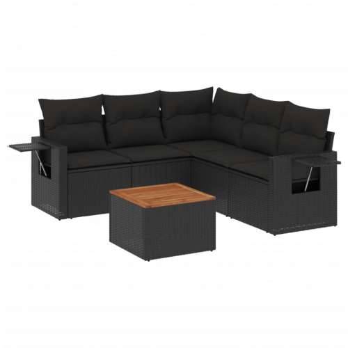 Vrtna garnitura - 6-dijelni set vrtnih sofa s jastucima crni od poliratana - Crna 1 kutna + stol + 2x srednja Cijena