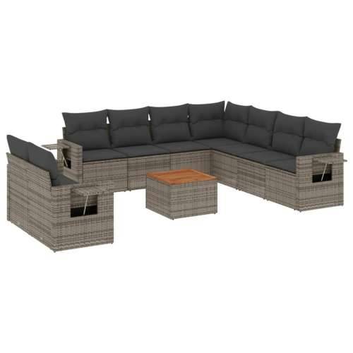 Vrtna garnitura - 10-dijelni set vrtnih sofa od poliratana s jastucima sivi - Siva 1 Cijena