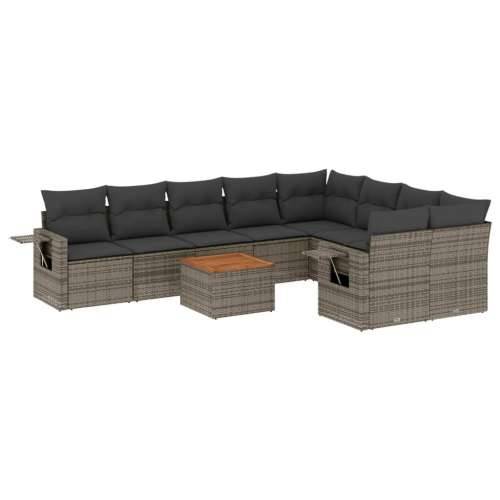 Vrtna garnitura - 10-dijelni set vrtnih sofa od poliratana s jastucima sivi - Siva 1 5x srednja + stol + 2x kutna Cijena