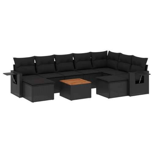 10-dijelni set vrtnih sofa s jastucima crni od poliratana Cijena