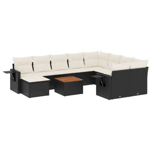 Vrtna garnitura - 11-dijelni set vrtnih sofa od poliratana s jastucima crni - Crna i krem 1 Cijena