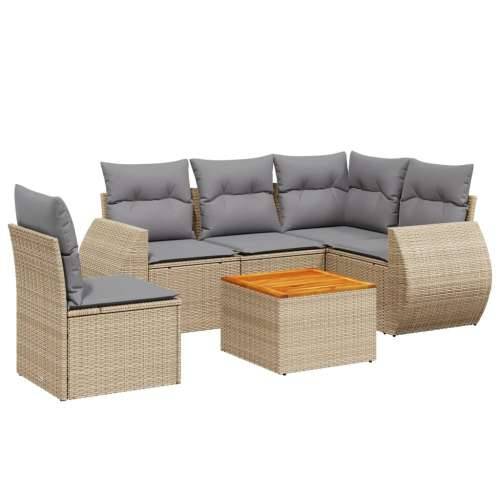 Vrtna garnitura - 6-dijelni set vrtnih sofa s jastucima bež od poliratana - bež i siva stol + 2x srednja + kutna 1 Cijena