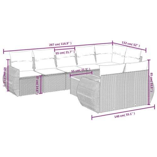Vrtna garnitura - 9-dijelni set vrtnih sofa od poliratana s jastucima sivi - Siva kutna + stol + 3x srednja 1 Cijena