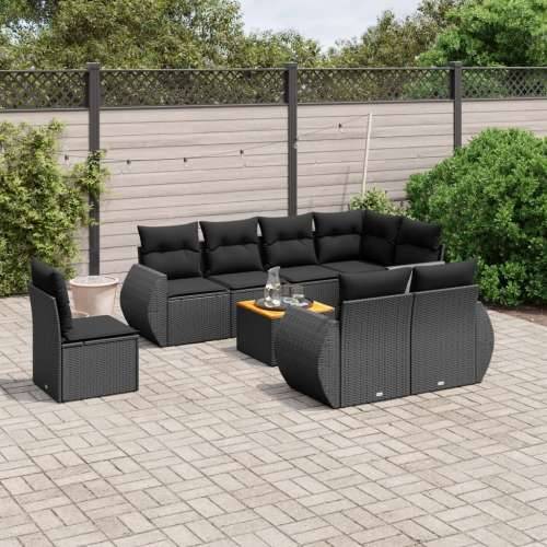 Vrtna garnitura - 9-dijelni set vrtnih sofa s jastucima crni od poliratana - Crna stol + 3x srednja + kutna 1 Cijena