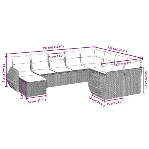 Vrtna garnitura - 10-dijelni set vrtnih sofa s jastucima bež od poliratana - bež i siva stol + 2x kutna + 5x srednja 1 Cijena