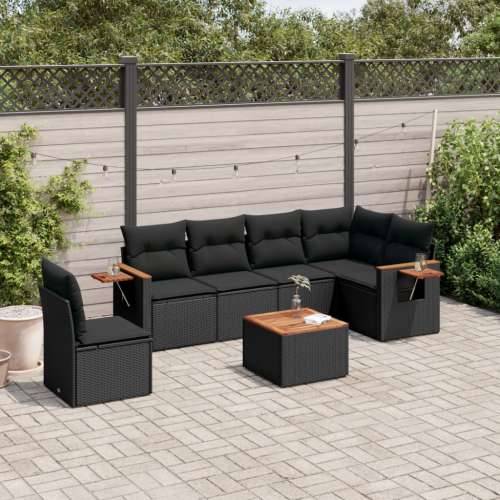 Vrtna garnitura - 7-dijelni set vrtnih sofa od poliratana s jastucima crni - Crna Sa stolom 1 Cijena