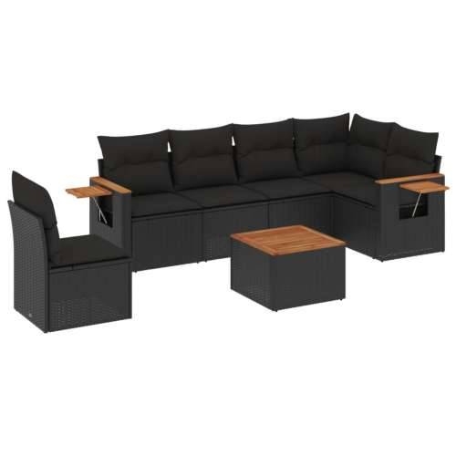 Vrtna garnitura - 7-dijelni set vrtnih sofa od poliratana s jastucima crni - Crna Sa stolom 1 Cijena