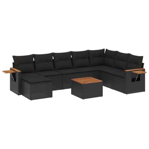 Vrtna garnitura - 9-dijelni set vrtnih sofa s jastucima crni od poliratana - Crna Sa stolom 1 Cijena