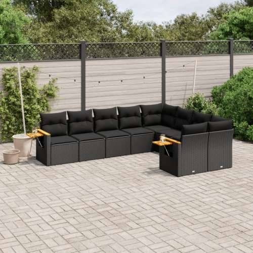 Vrtna garnitura - 9-dijelni set vrtnih sofa s jastucima crni od poliratana - Crna Bez stola 1 Cijena