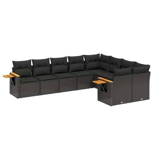 Vrtna garnitura - 9-dijelni set vrtnih sofa s jastucima crni od poliratana - Crna Bez stola 1 Cijena