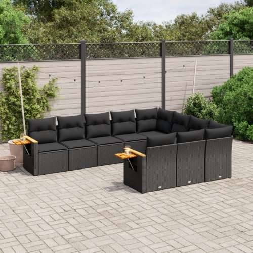 Vrtna garnitura - 10-dijelni set vrtnih sofa s jastucima crni od poliratana - Crna Bez stola 1 Cijena