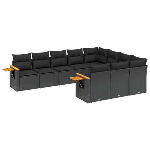 Vrtna garnitura - 10-dijelni set vrtnih sofa s jastucima crni od poliratana - Crna Bez stola 1 Cijena