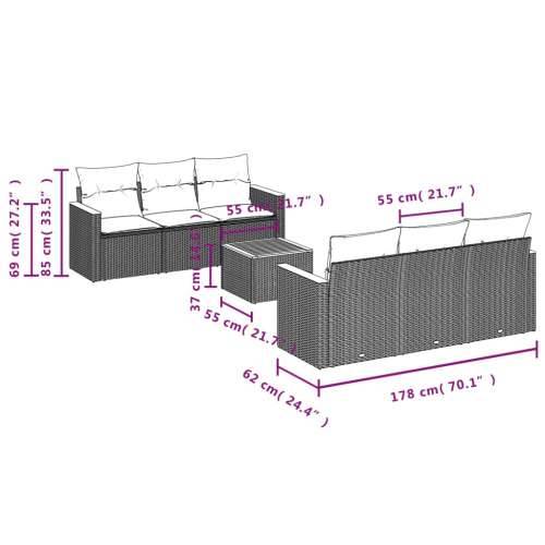 Vrtna garnitura - 7-dijelni set vrtnih sofa od poliratana s jastucima crni - Crna i krem 1 Cijena