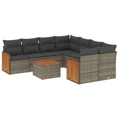 Vrtna garnitura - 9-dijelni set vrtnih sofa od poliratana s jastucima sivi - Siva 1 Cijena
