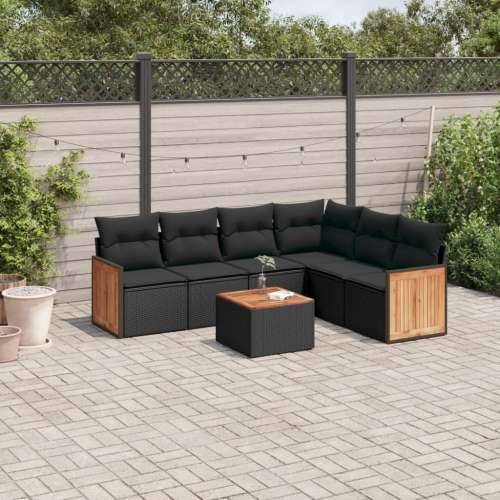 Vrtna garnitura - 7-dijelni set vrtnih sofa od poliratana s jastucima crni - Crna Sa stolom 1 Cijena