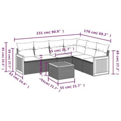 Vrtna garnitura - 7-dijelni set vrtnih sofa od poliratana s jastucima crni - Crna Sa stolom 1 Cijena