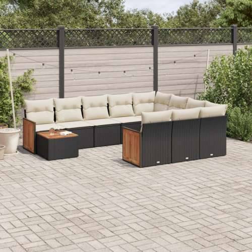 Vrtna garnitura - 11-dijelni set vrtnih sofa od poliratana s jastucima crni - Crna i krem 1 Cijena