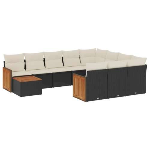 Vrtna garnitura - 11-dijelni set vrtnih sofa od poliratana s jastucima crni - Crna i krem 1 Cijena