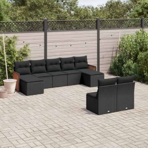 Vrtna garnitura - 9-dijelni set vrtnih sofa s jastucima crni od poliratana - Crna Bez stola 1 Cijena