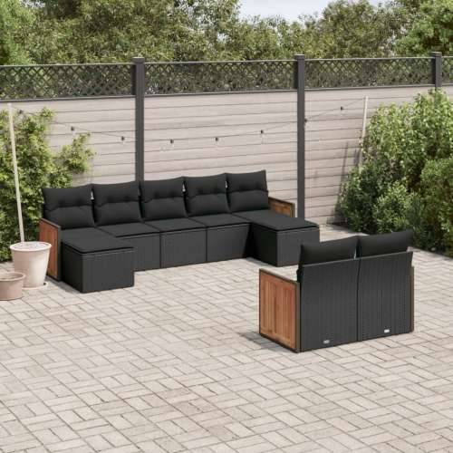 Vrtna garnitura - 9-dijelni set vrtnih sofa s jastucima crni od poliratana - Crna Bez stola 1 Cijena