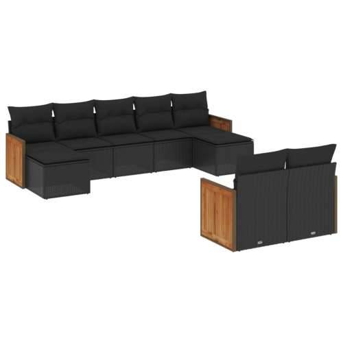 Vrtna garnitura - 9-dijelni set vrtnih sofa s jastucima crni od poliratana - Crna Bez stola 1 Cijena