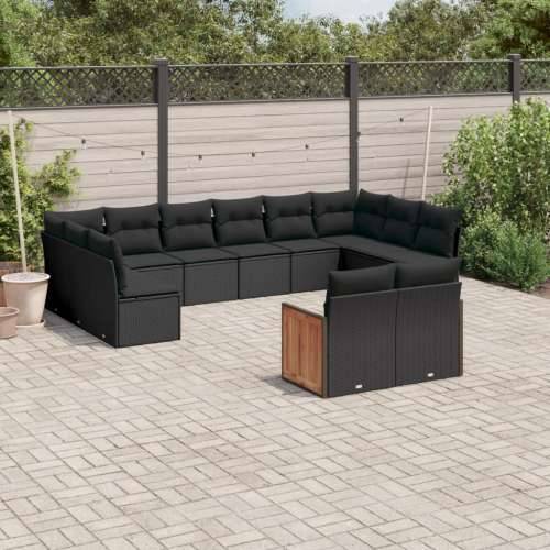 Vrtna garnitura - 12-dijelni set vrtnih sofa od poliratana s jastucima crni - Crna Bez stola 1 Cijena