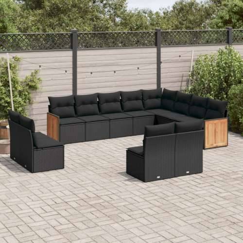 Vrtna garnitura - 12-dijelni set vrtnih sofa od poliratana s jastucima crni - Crna Bez stola 1 Cijena