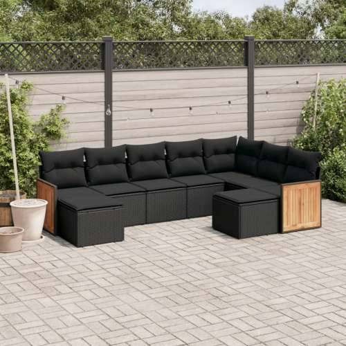 Vrtna garnitura - 9-dijelni set vrtnih sofa s jastucima crni od poliratana - Crna Bez stola 1 Cijena