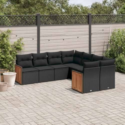 Vrtna garnitura - 8-dijelni set vrtnih sofa od poliratana s jastucima crni - Crna 1 Cijena