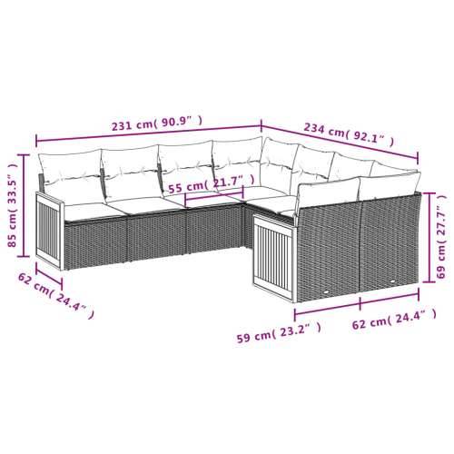 Vrtna garnitura - 8-dijelni set vrtnih sofa od poliratana s jastucima crni - Crna 1 Cijena