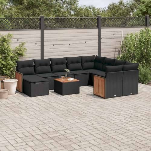Vrtna garnitura - 11-dijelni set vrtnih sofa od poliratana s jastucima crni - Crna 1 Cijena