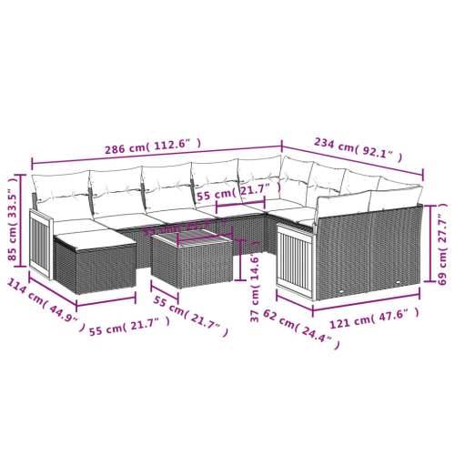Vrtna garnitura - 11-dijelni set vrtnih sofa od poliratana s jastucima crni - Crna 1 Cijena