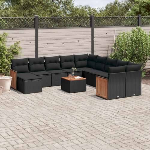 Vrtna garnitura - 12-dijelni set vrtnih sofa od poliratana s jastucima crni - Crna Sa stolom 1 Cijena
