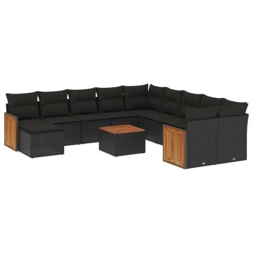 Vrtna garnitura - 12-dijelni set vrtnih sofa od poliratana s jastucima crni - Crna Sa stolom 1 Cijena