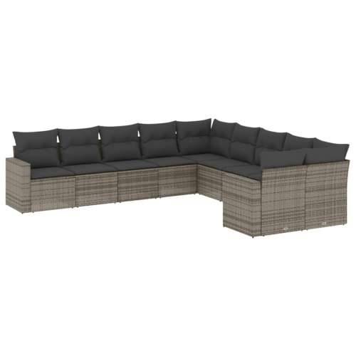 Vrtna garnitura - 10-dijelni set vrtnih sofa od poliratana s jastucima sivi - siva i tamnosiva 1 Bez stola Cijena