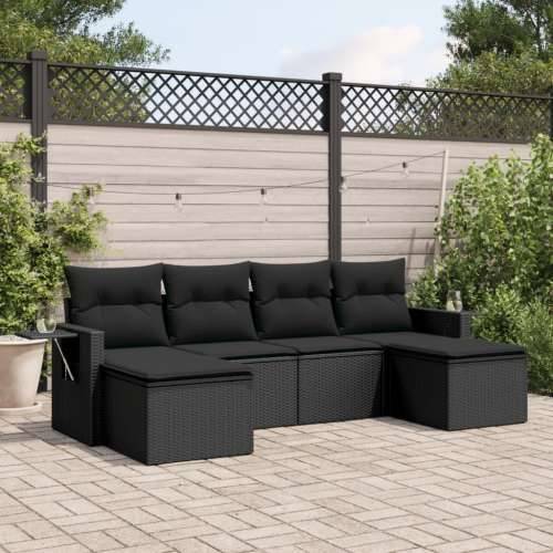 Vrtna garnitura - 6-dijelni set vrtnih sofa s jastucima crni od poliratana - Crna Bez stola 1 Cijena