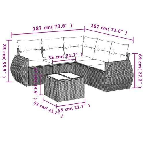 Vrtna garnitura - 6-dijelni set vrtnih sofa od poliratana s jastucima sivi - Siva Sa stolom 1 Cijena