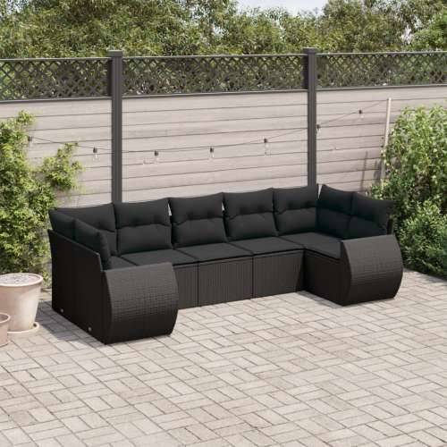 Vrtna garnitura - 7-dijelni set vrtnih sofa od poliratana s jastucima crni - Crna 1 Cijena