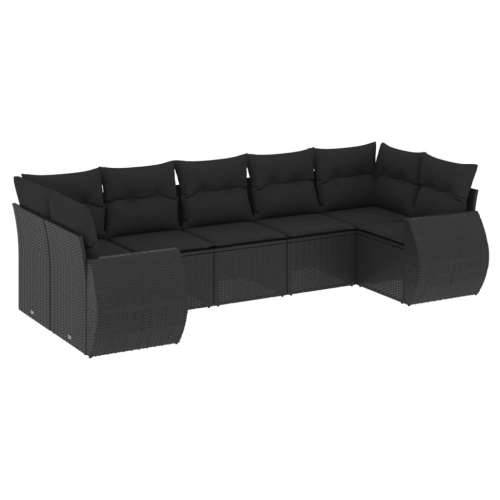 Vrtna garnitura - 7-dijelni set vrtnih sofa od poliratana s jastucima crni - Crna 1 Cijena